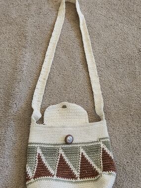 Handcrafted Cream and Brown Crochet Shoulder Bag